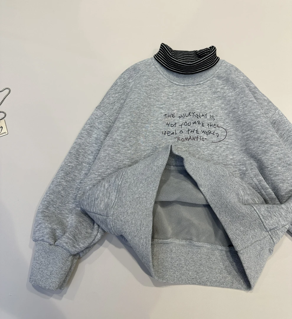 儿童冬装韩范加绒卫衣拼接假两件一体绒保暖卫衣   25684