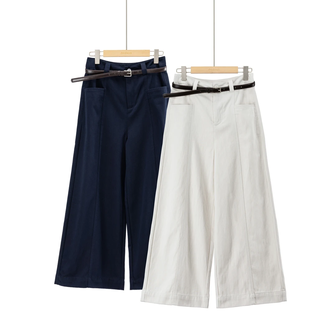 引力现象高腰时尚遮胯显瘦阔腿九分休闲裤