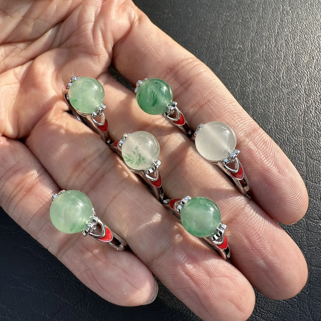 s925银镶嵌非洲翠转运珠戒指（多样性发货发其一）