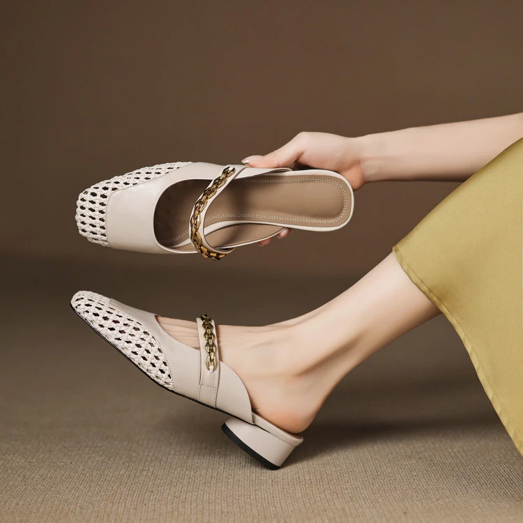2025年春夏新款编织镂空单鞋2025年夏季新款女浅口瓢鞋方头