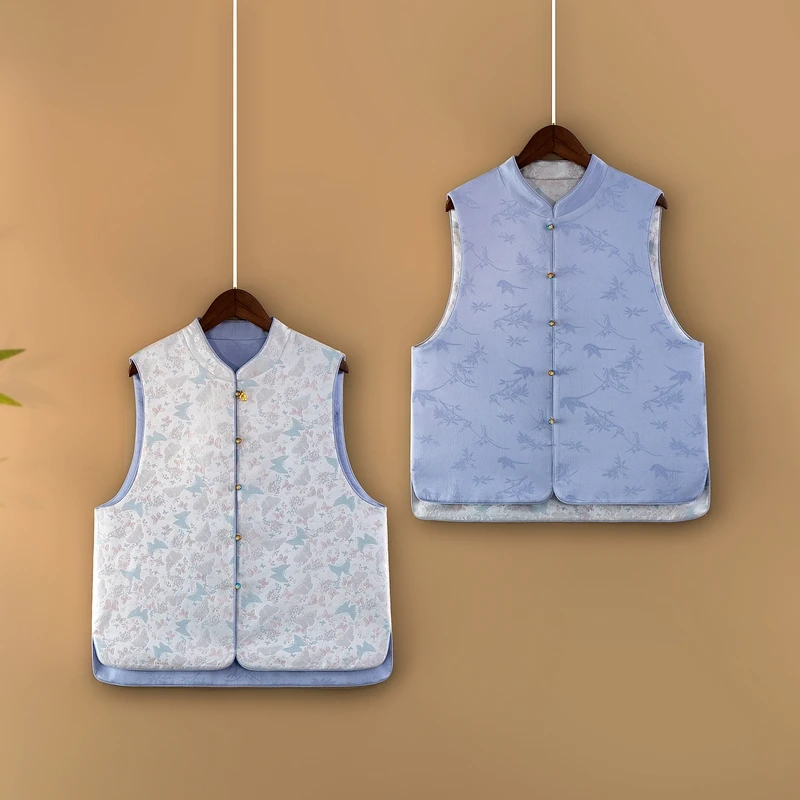 【彩蝶】双面双穿春季国风上衣马甲新中式立领提花马夹外套女装