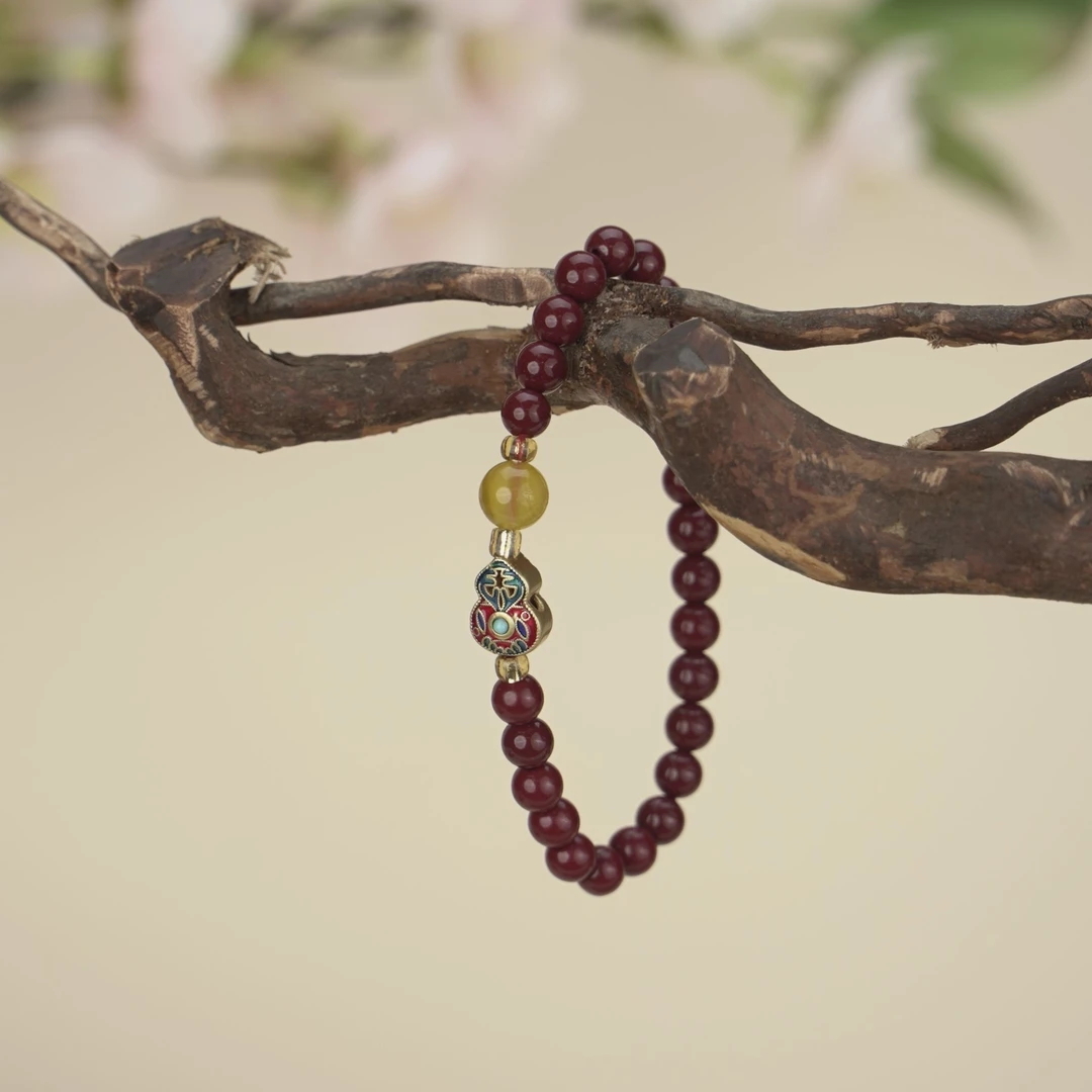 天然辰砂【福禄双全】朱砂手串女士单圈手串太岁朱砂0.6【開開開】9.2