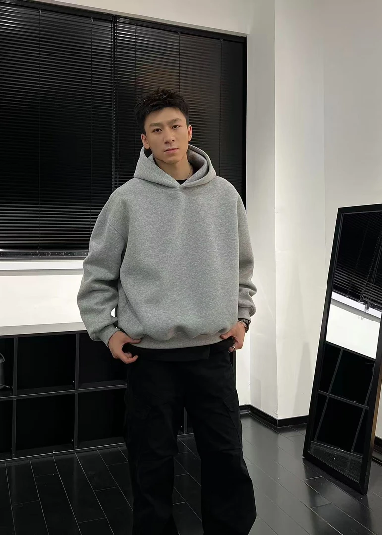 YJNINESEVEN极简短宽boxy连帽卫衣420G重磅男女百搭套头衫9708