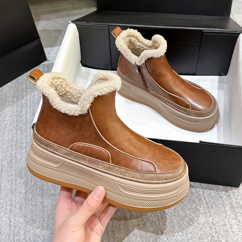 短筒雪地靴女冬季加绒加厚棉鞋厚底防滑短靴网红时尚保暖防水棉靴