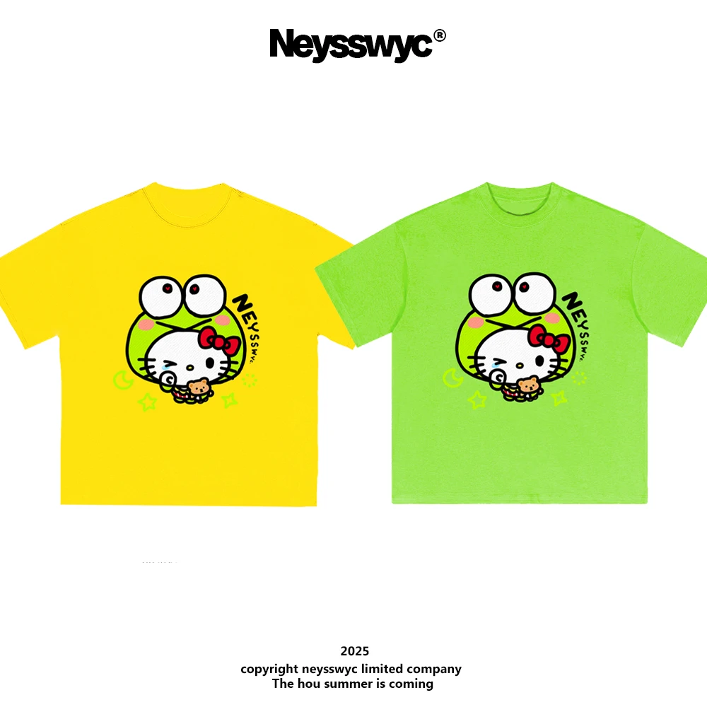 NEYSSWYC 【大眼蛙】芒果黄绿短袖T恤涂鸦可爱宽松情侣夏kt百搭呆萌