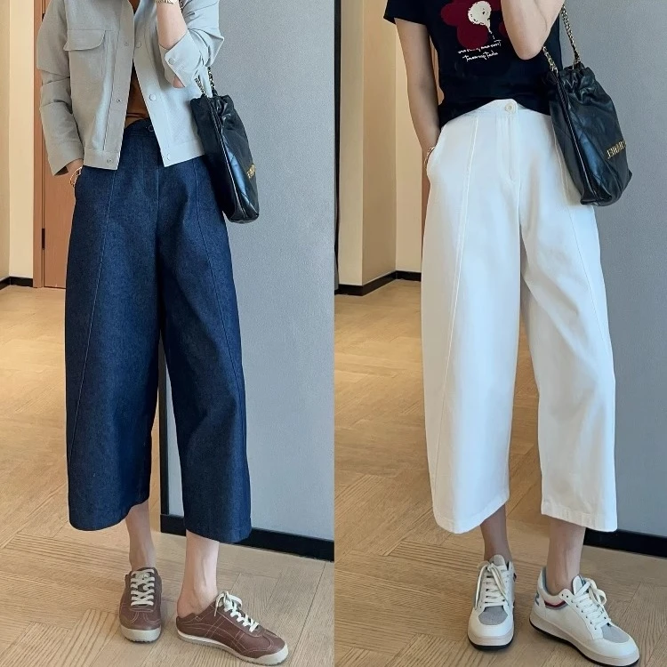 简约风通勤九分气球裤2025夏新款梨形身材宽松显瘦高腰休闲奶奶裤