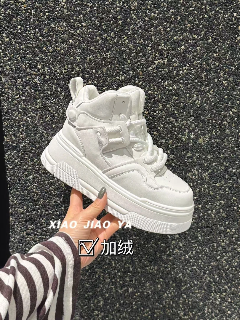 XIAOJIAOYA【高帮板鞋】小众设计厚底高帮潮流小白鞋（跟高6后筒高7）