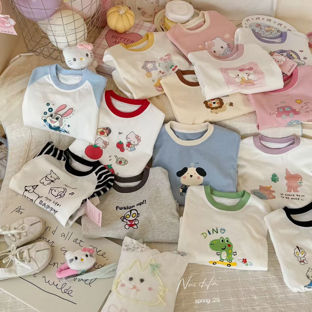 奶哈春 卡通手绘纯棉打底T恤DO102