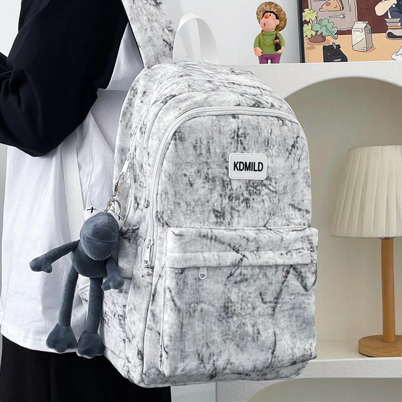 书包女ins森系扎染背包初中生高中生百搭大学生大容量减负双肩包