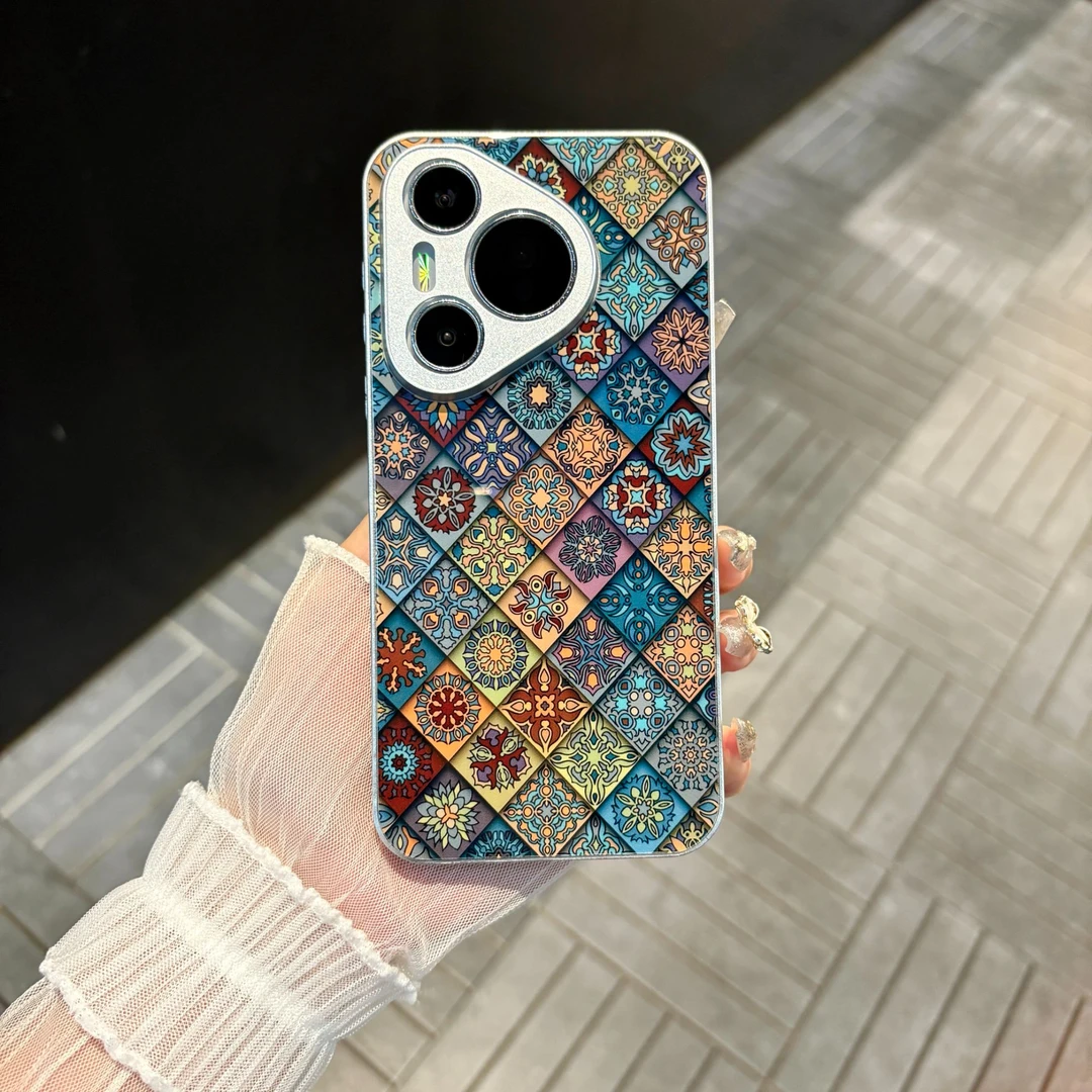 苹果/华为/oppo/vivo/小米 国风菱格适用pura70肤感玻璃手机壳
