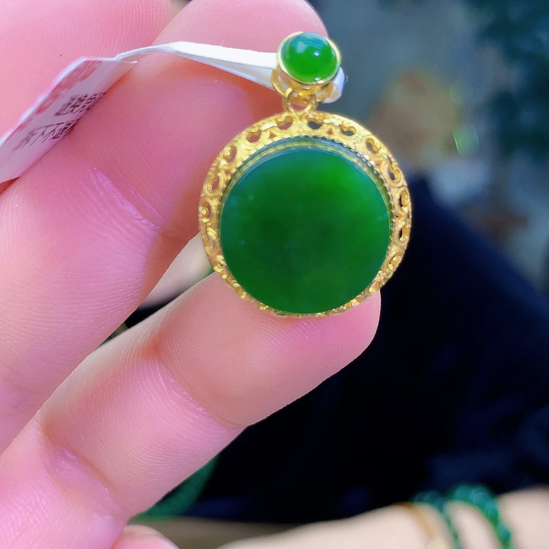 吊坠(不含链)银S925镶嵌和田玉（碧玉）吊坠