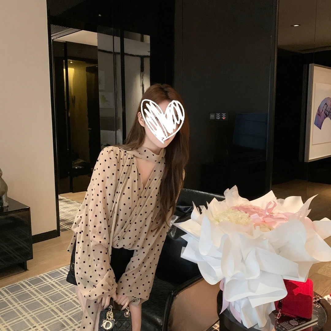 复古波点飘带长袖衬衫女春秋2025新款休闲宽松气质百搭上衣小衫