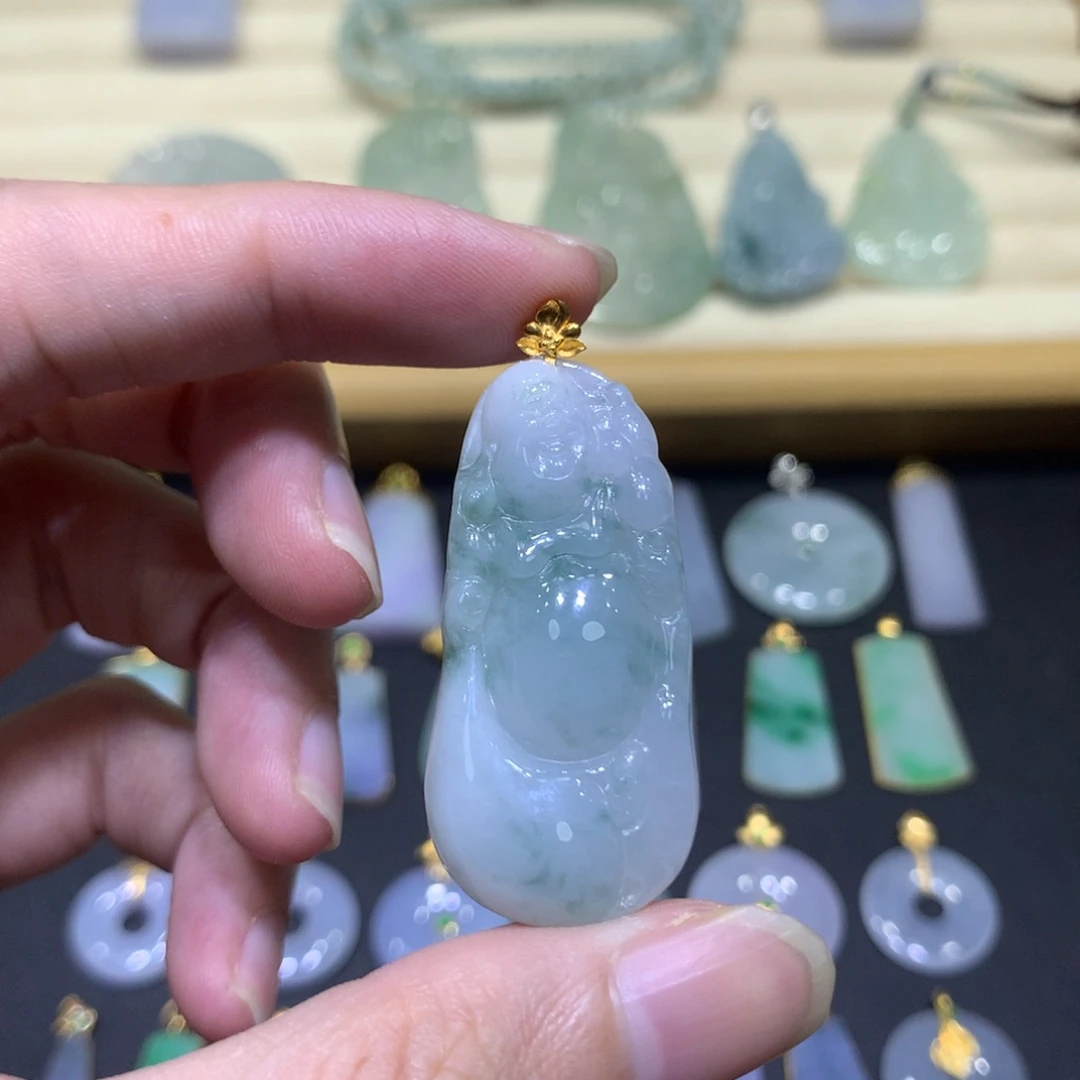 翡翠18K金镶嵌吊坠(不含链)