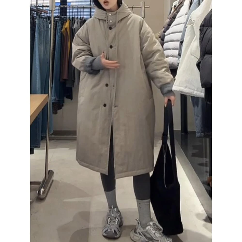 大码女装宽松加绒加厚棉服外套女士2025冬季新款时尚休闲长款棉衣
