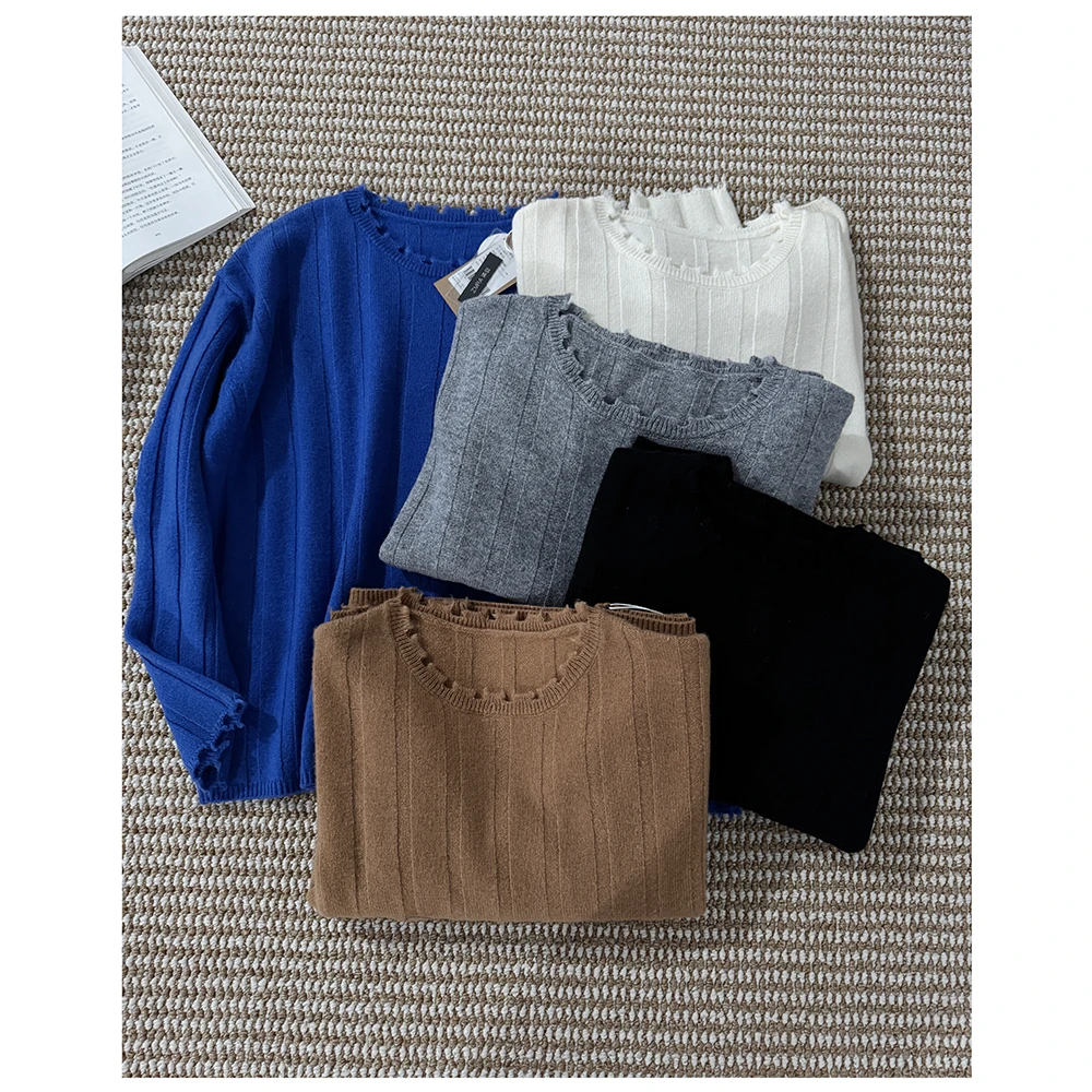 M145 秋冬时尚圆领不规则长袖套头针织毛衣