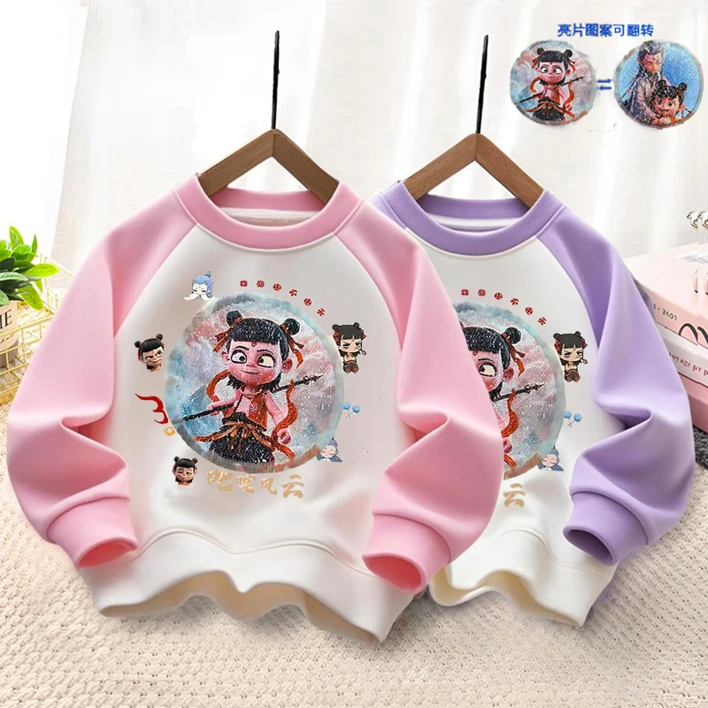 女童春秋卫衣哪吒闹海中大童秋装儿童打底衫女孩洋气卡通宝宝长袖
