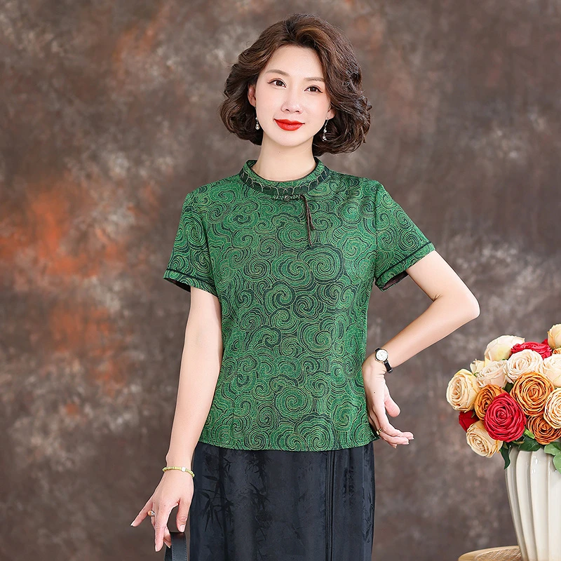 齐黛品牌杭州正品桑蚕丝真丝专柜上衣女2025新款立领妈妈减龄衬衫