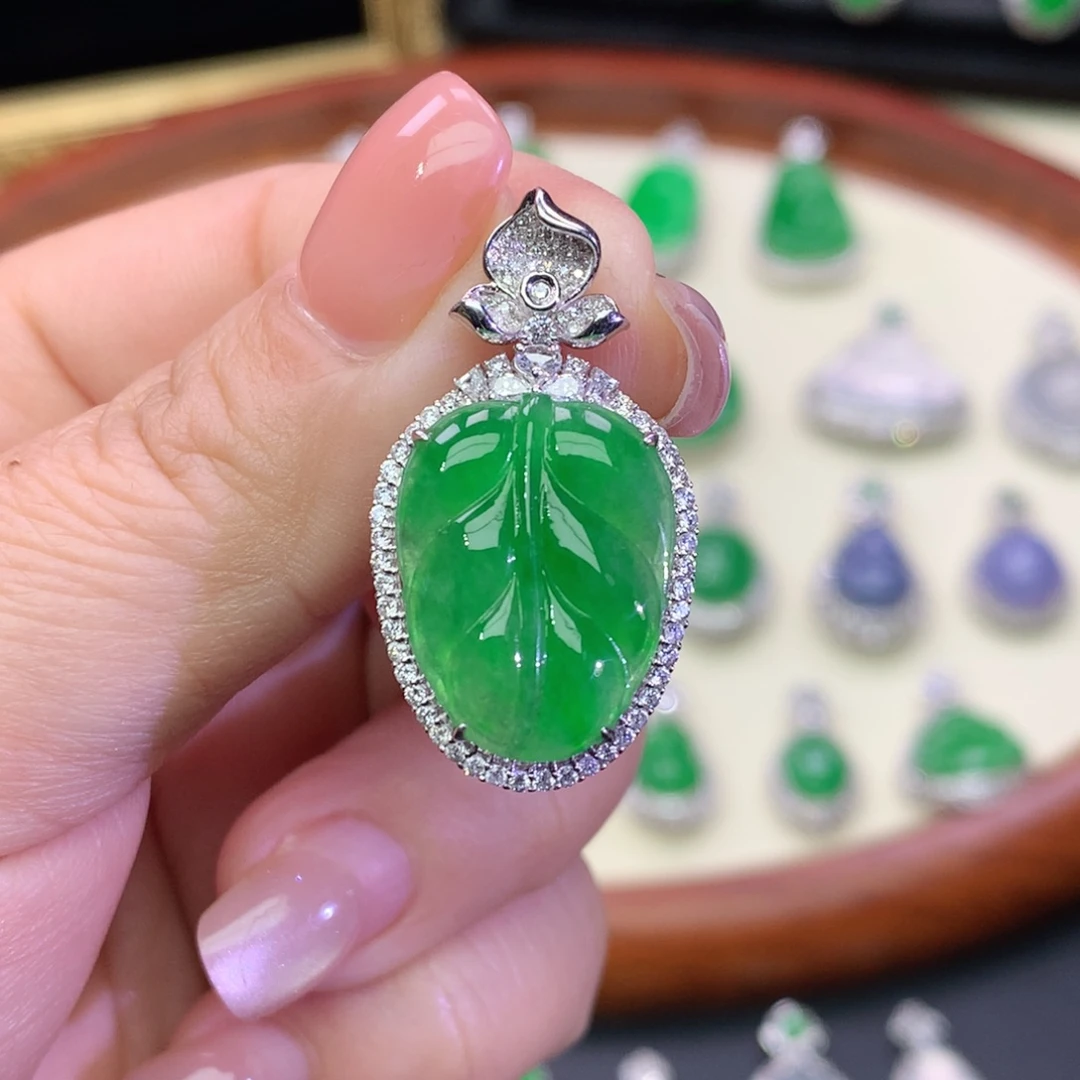 翡翠18K金镶嵌吊坠(不含链)