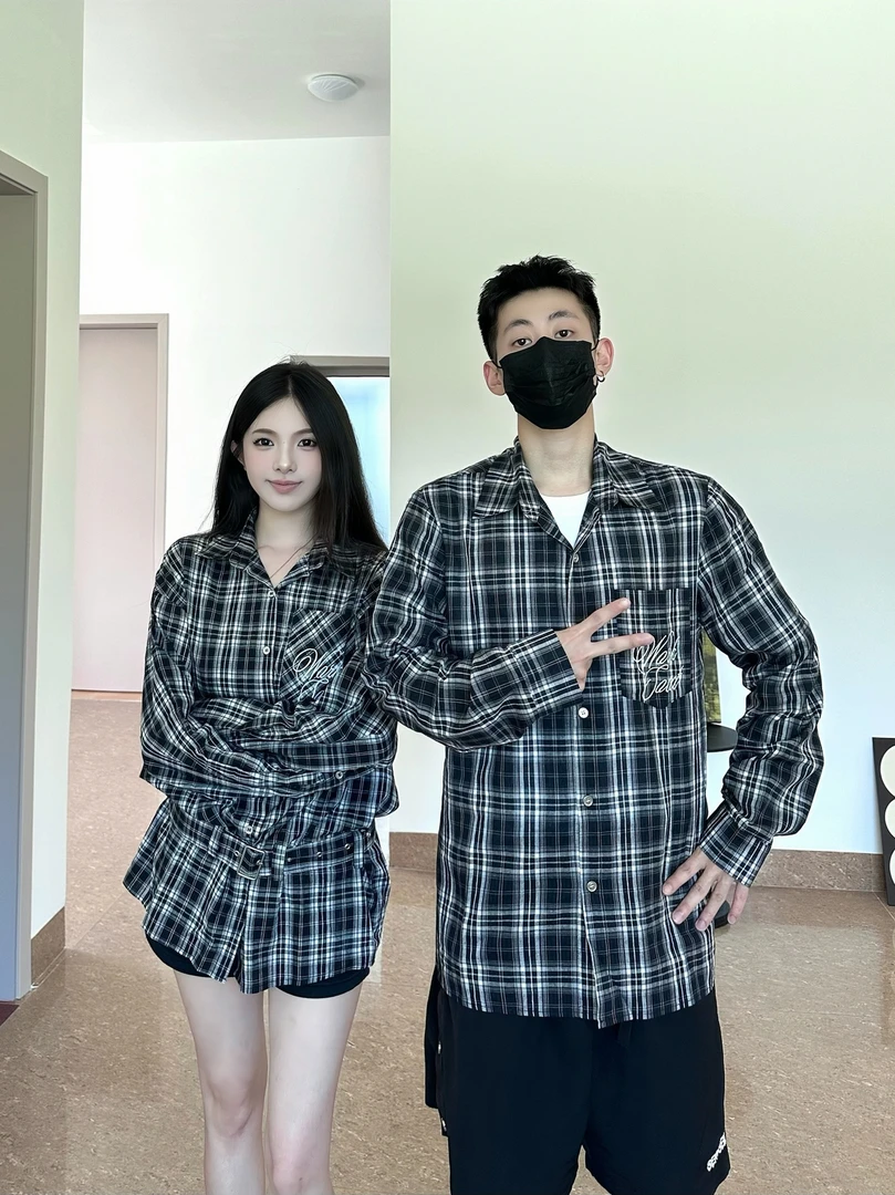 情侣装秋季长袖衬衫格子外套长袖格子春季潮流复古衬衫连衣裙