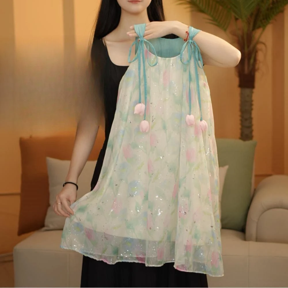 女童连衣裙2025新款公主吊带裙洋气碎花宝宝儿童夏季夏装裙子-zz