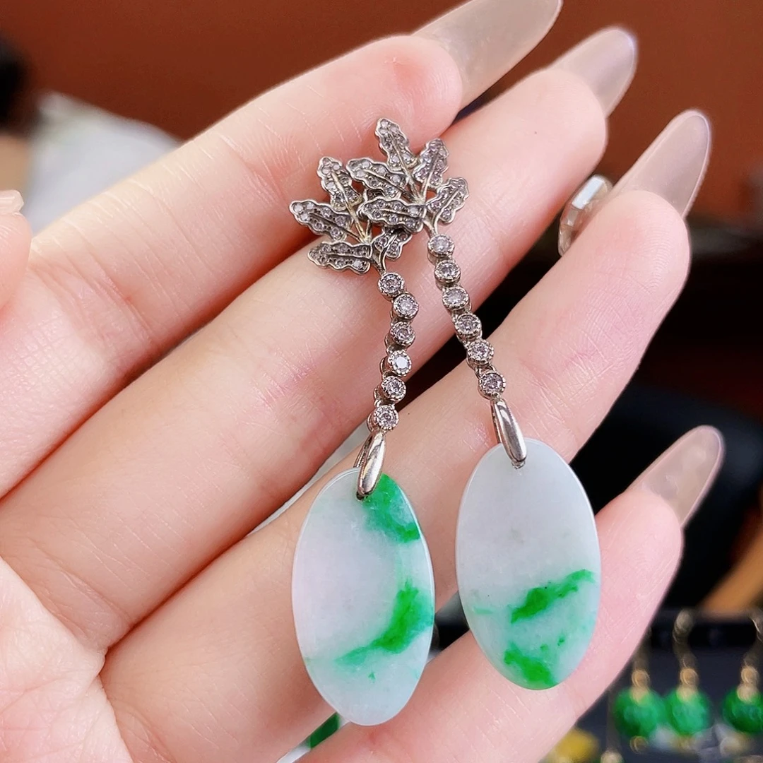 翡翠银S925镶嵌耳饰