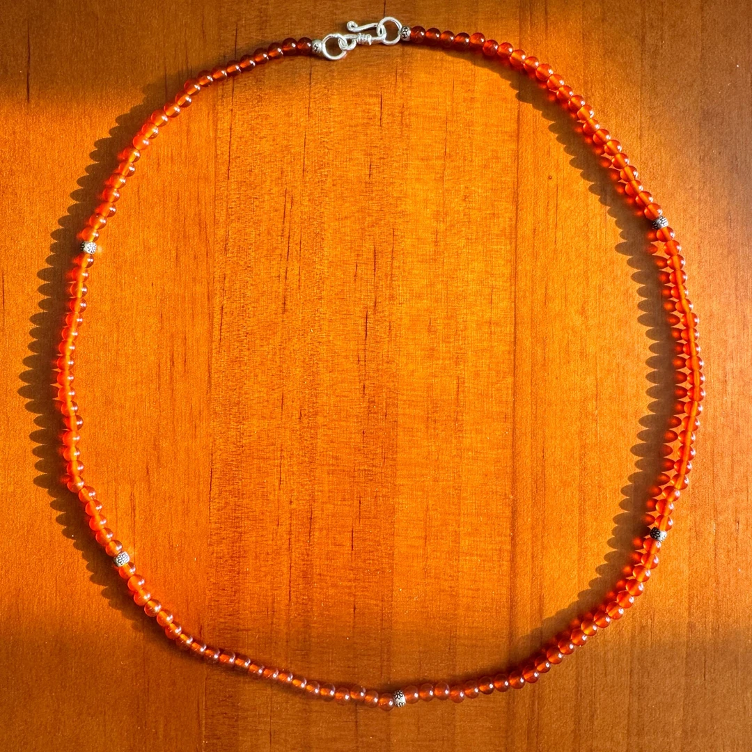 吊坠925银 【赤韵流光】哈达原创设计｜复古秋冬红色中古银项链3mm