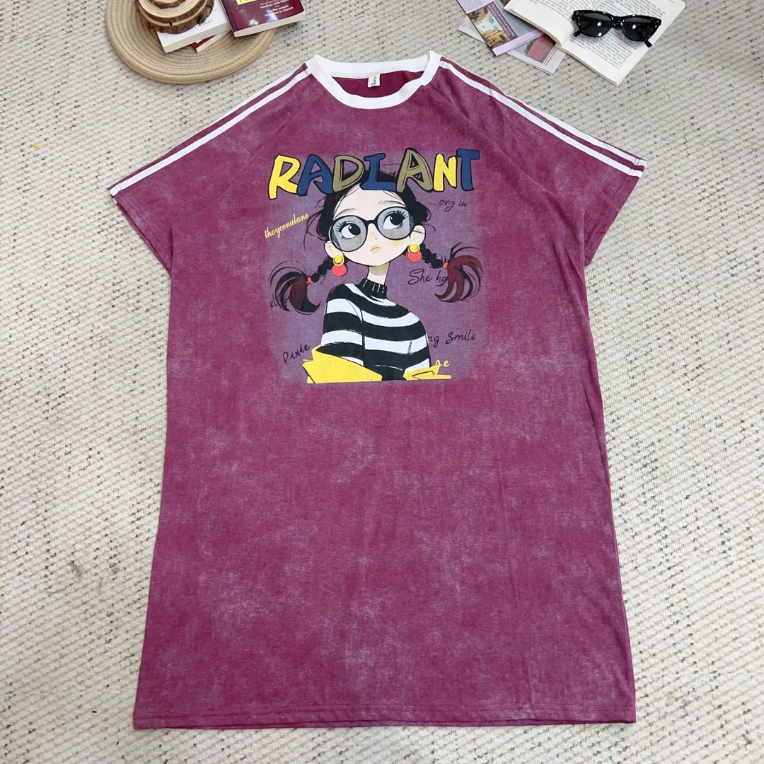 2025夏季新款休闲卡通印花短袖连衣裙3969