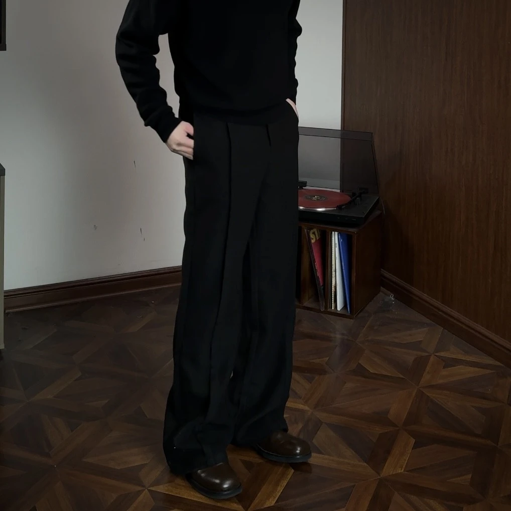 Oclin羊毛混纺肌理斜纹毛呢西裤活页立体微喇版型 秋冬通勤神裤