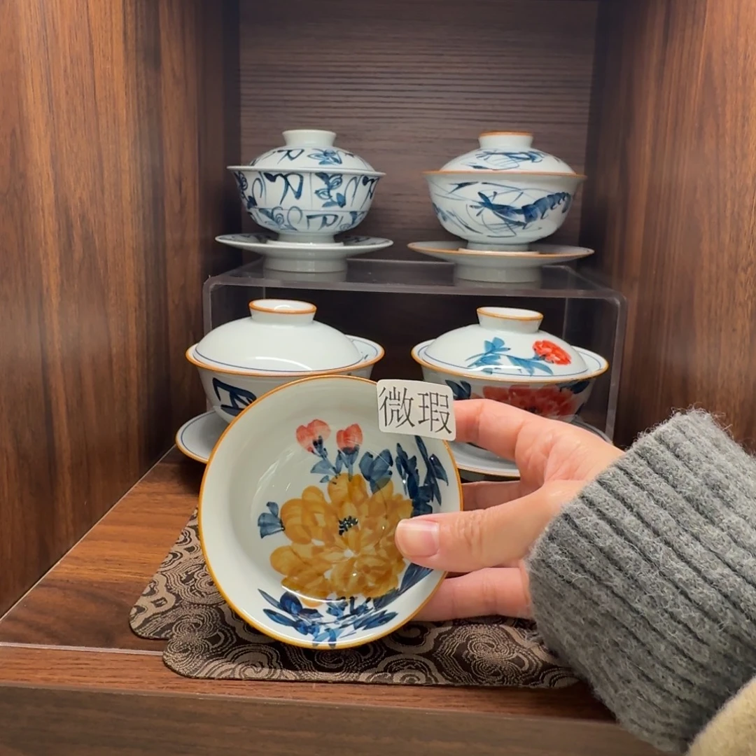 釉下手绘茶具微瑕