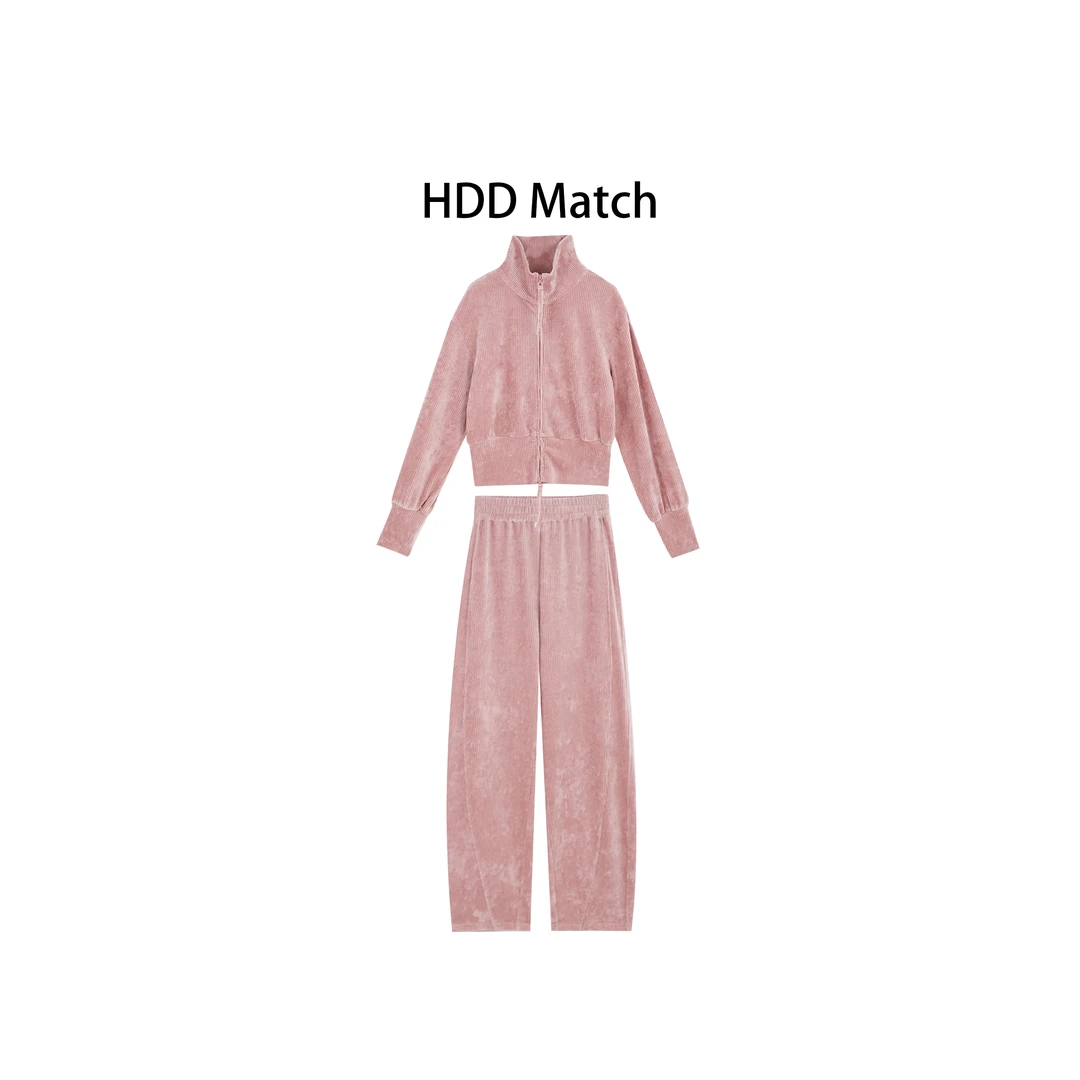 HDD- "粉色回忆" 棉混纺 秋季女款条绒外套+条绒裤套装  Y8586