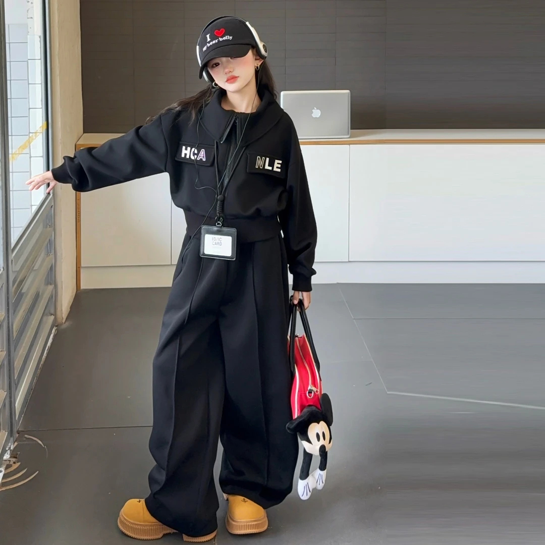 女童秋装套装2025新款儿童女大童韩系穿搭高级感酷飒风工装两件套