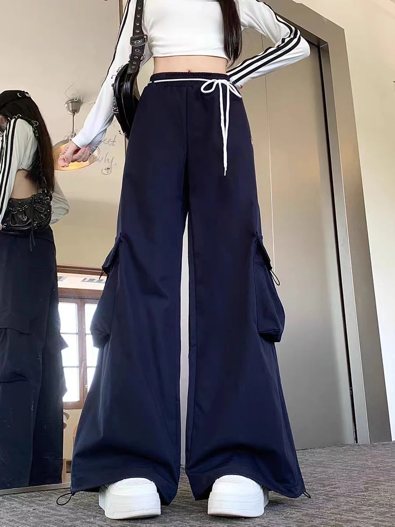 美式复古街头潮牌阔腿休闲裤女春季新款低腰宽松显瘦设计感工装裤