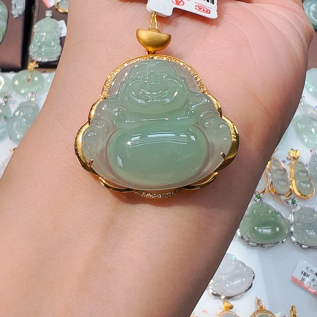 翡翠18K金镶嵌吊坠(不含链)佛公