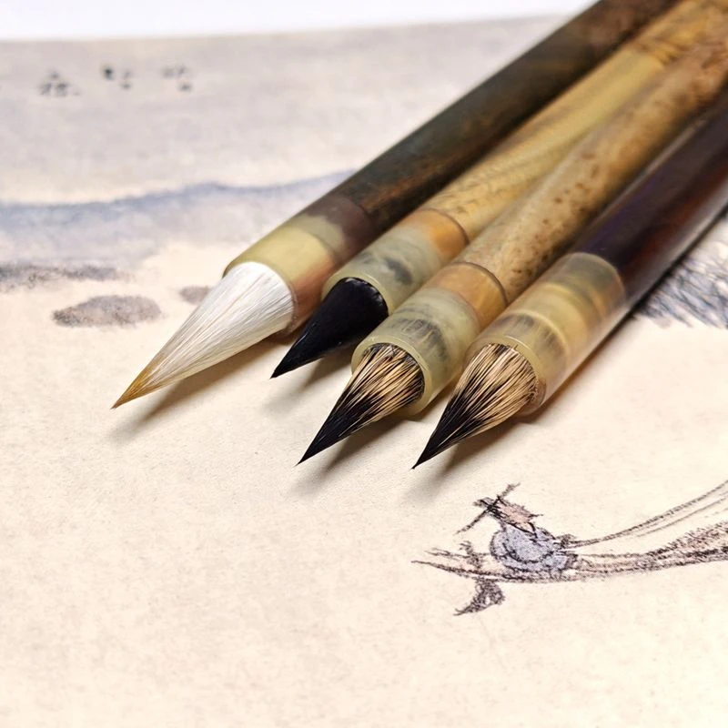 绿檀黑檀雕刻紫毫兼毫中小楷毛笔鸡距笔小行书楷书行楷篆书隶书
