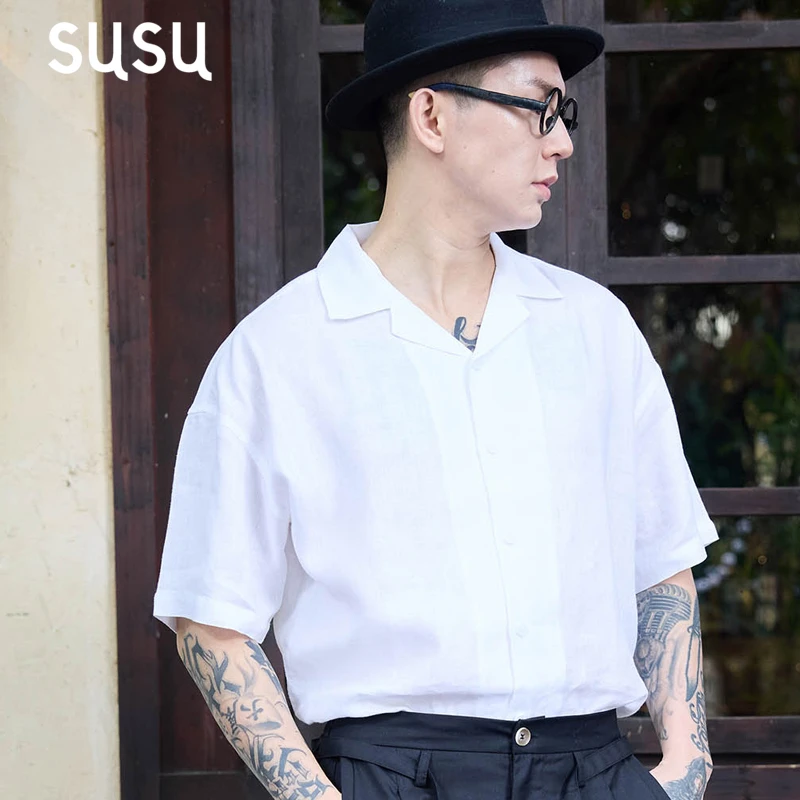 复古亚麻衬衫男短袖夏季潮流休闲高级感痞帅衬衫薄款上衣宽松新品