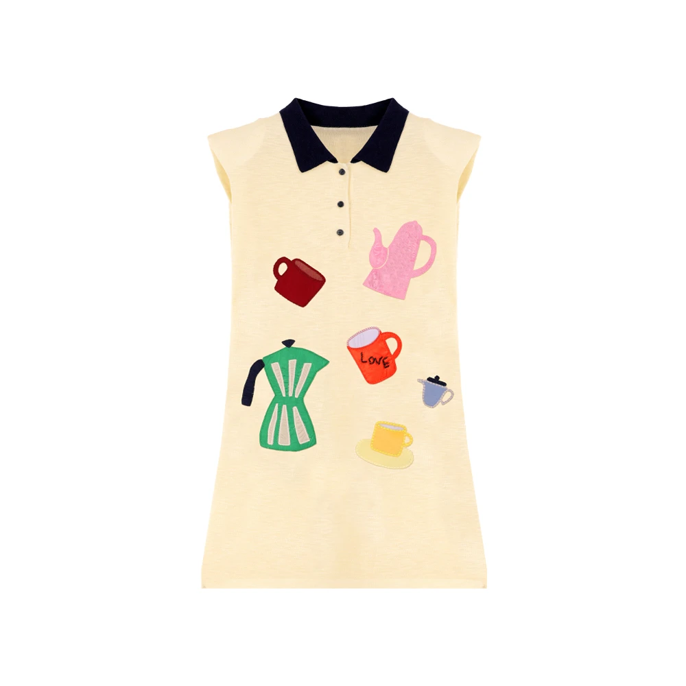 RAQZ52998夏季新款韩版宽松衬衫领手工水壶贴布无袖垫肩连衣裙