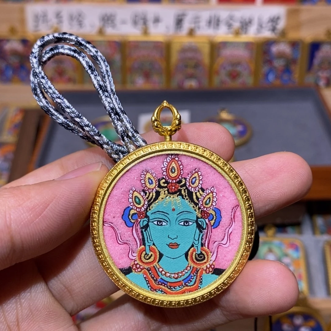 鱼***澄吊坠绿度母纯手绘唐卡