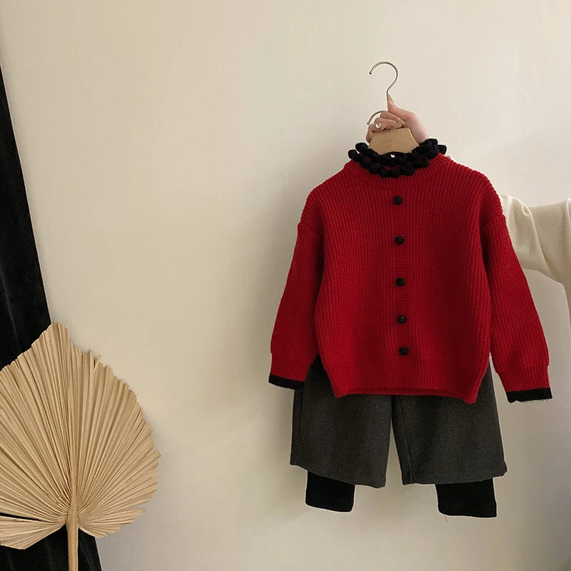 【安安家】女童开衫上衣秋冬新款针织毛衣洋气女孩中小童上衣R25660