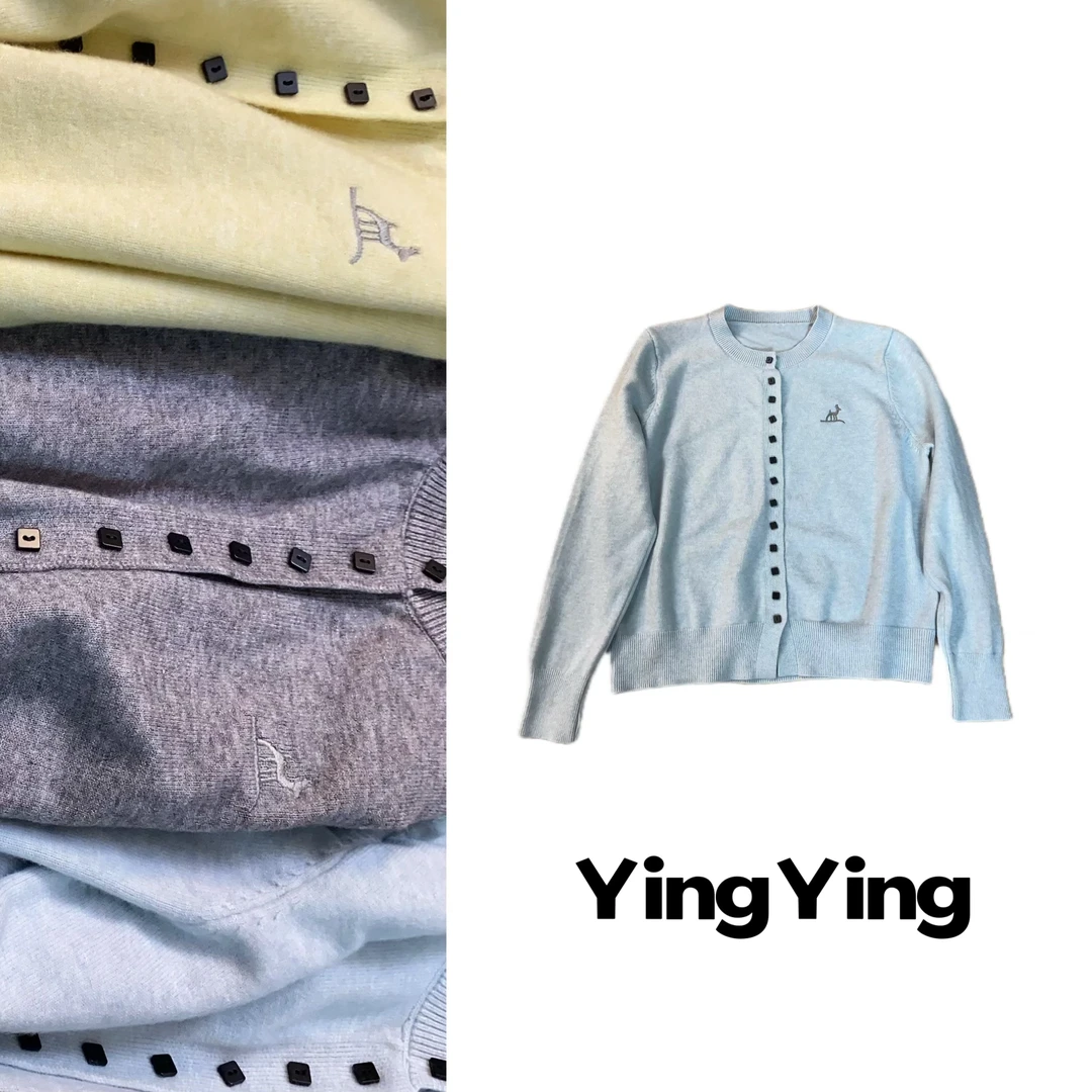 2025春款针织开衫圆领单排方扣毛衣