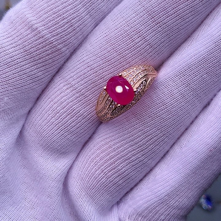 红宝石戒指银S925镶嵌