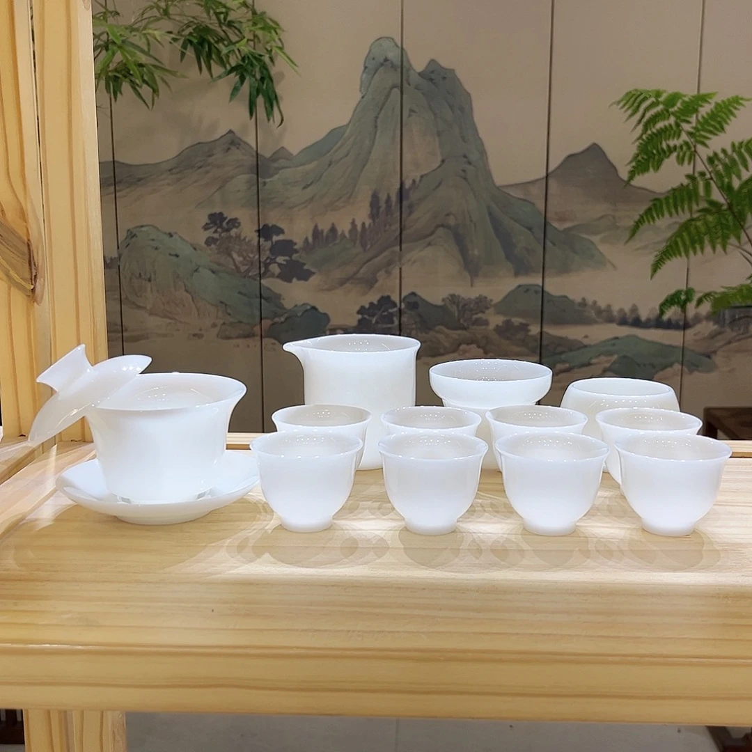 【都彩】高档冰种璞玉白瓷13头