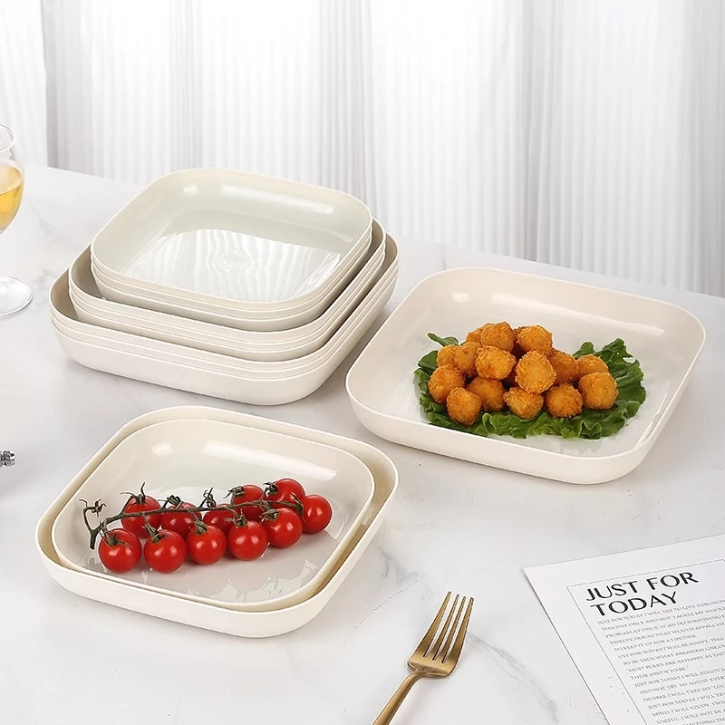 加厚一次性方形吐骨碟盘子小麦秸秆凉菜盘环保可降解商用野营餐盘