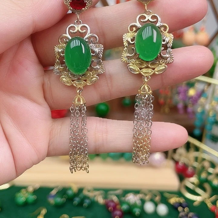 玛瑙/玉髓合金耳饰