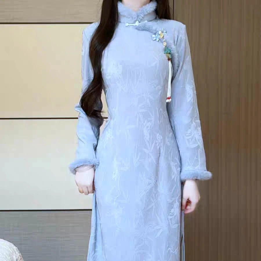 （洛笙）长度120加绒冬款旗袍新中式改良年轻少女显瘦修身