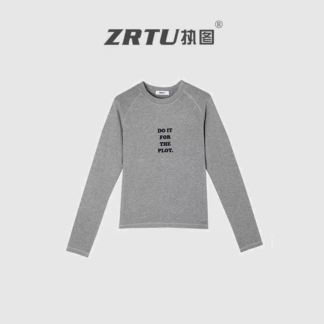 ZRTU/执图长袖圆领落肩袖简约刺绣长袖T恤休闲时尚秋季户外
