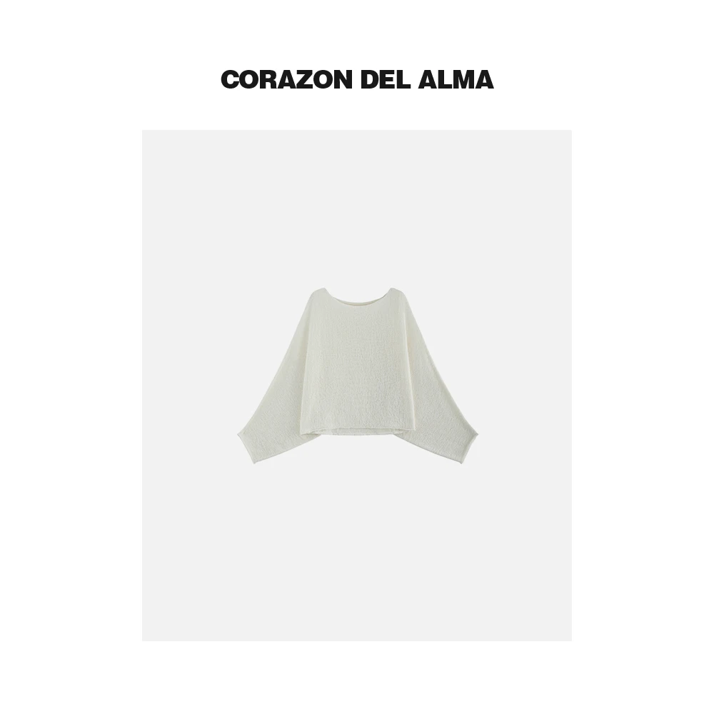 【清絮】25ss 复古粗针松弛感大圆领显瘦蝙蝠袖毛织罩衫-WAW116