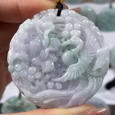 翡翠颈饰未镶嵌凤穿牡丹两面工福利