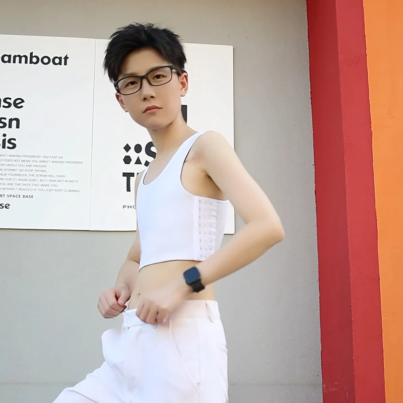 JSBOY束胸竹炭透气les t薄款束胸挂钩塑身上衣夏季帅t束胸短款