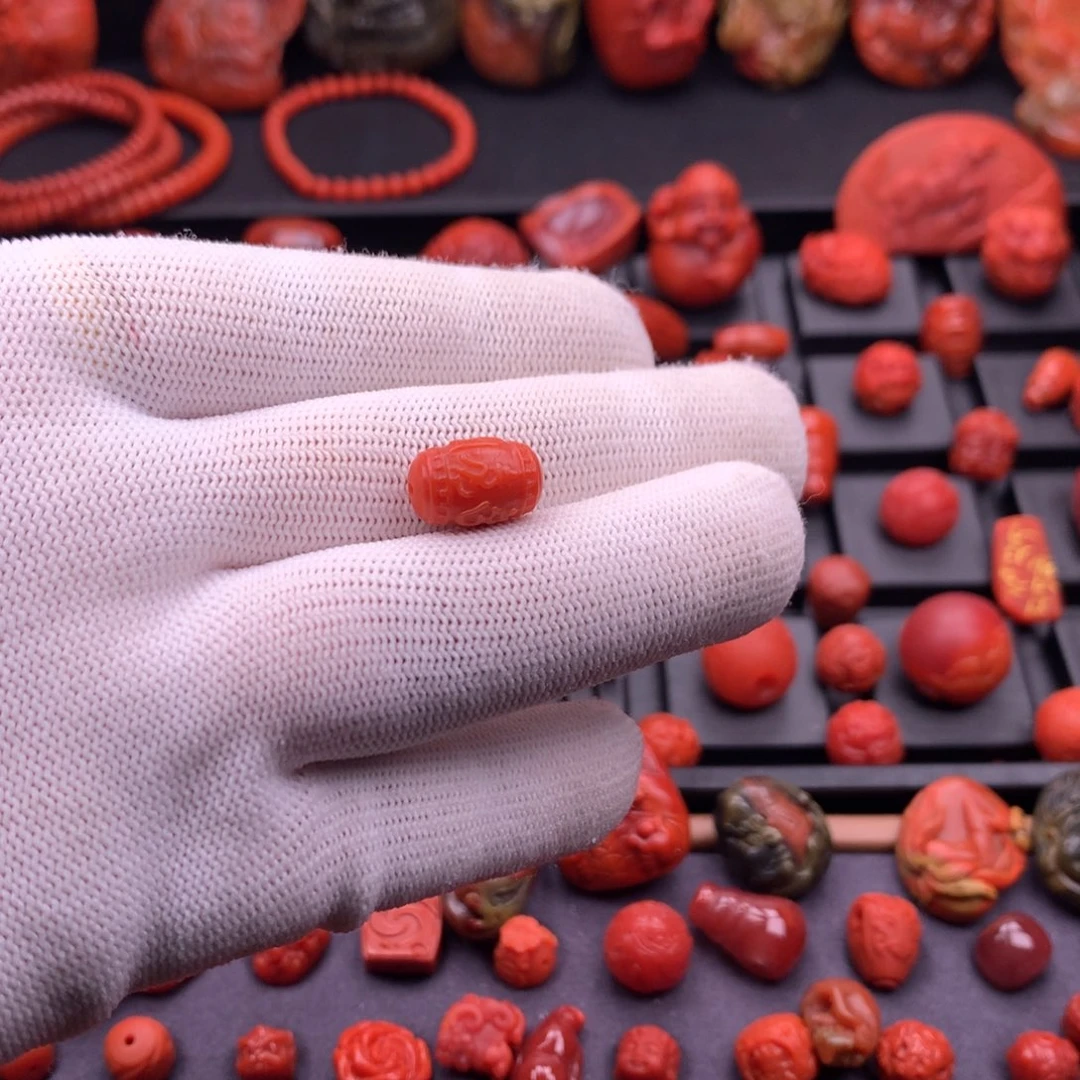 南红玛瑙未镶嵌南红精工雕刻六字箴言桶珠9mm+