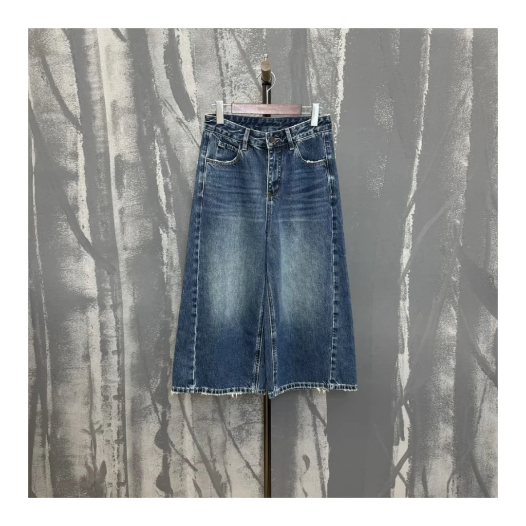 牛仔八分无弹直筒阔腿裤（裤长84cm)（622172）原创设计女装